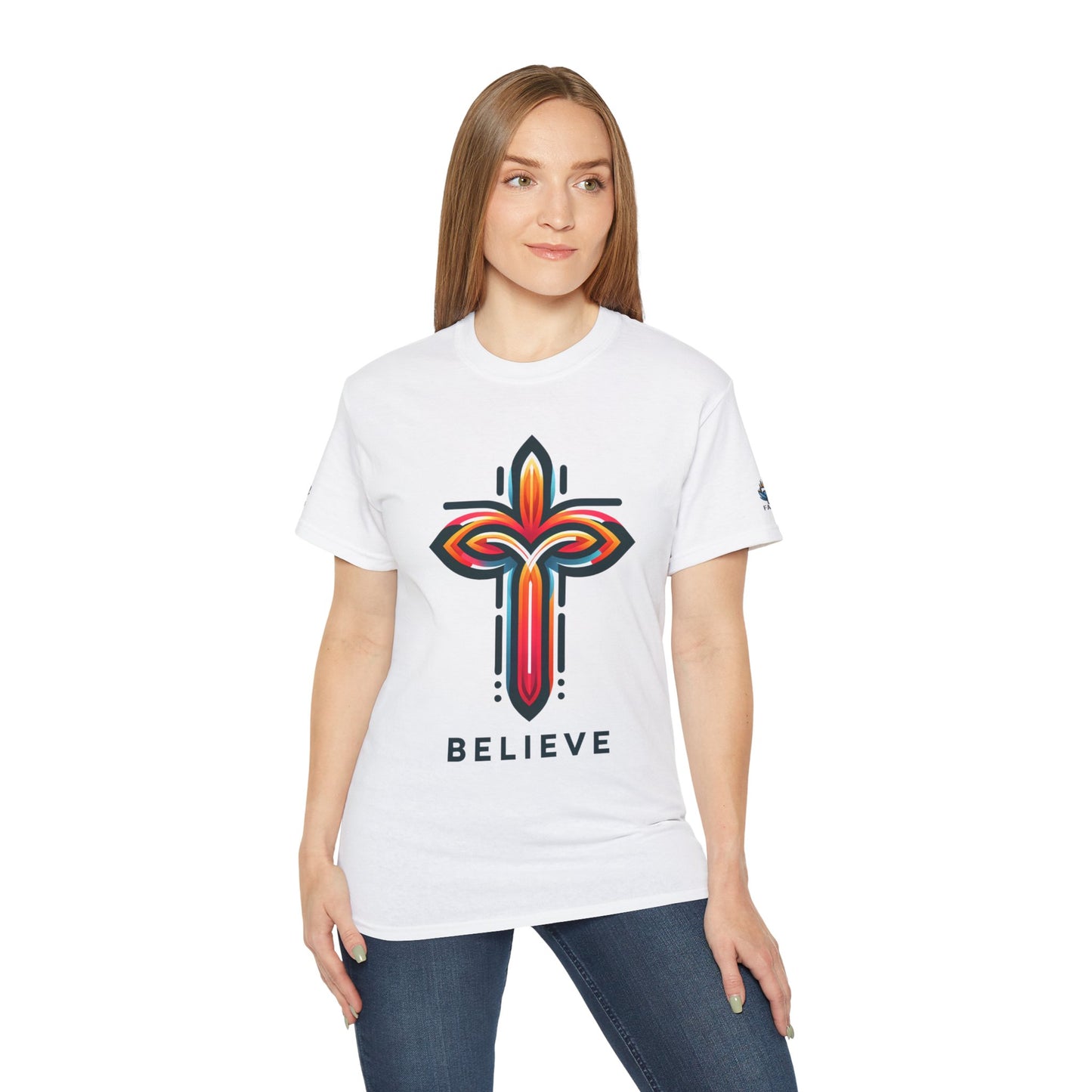 T-Shirt with Cross and Believe